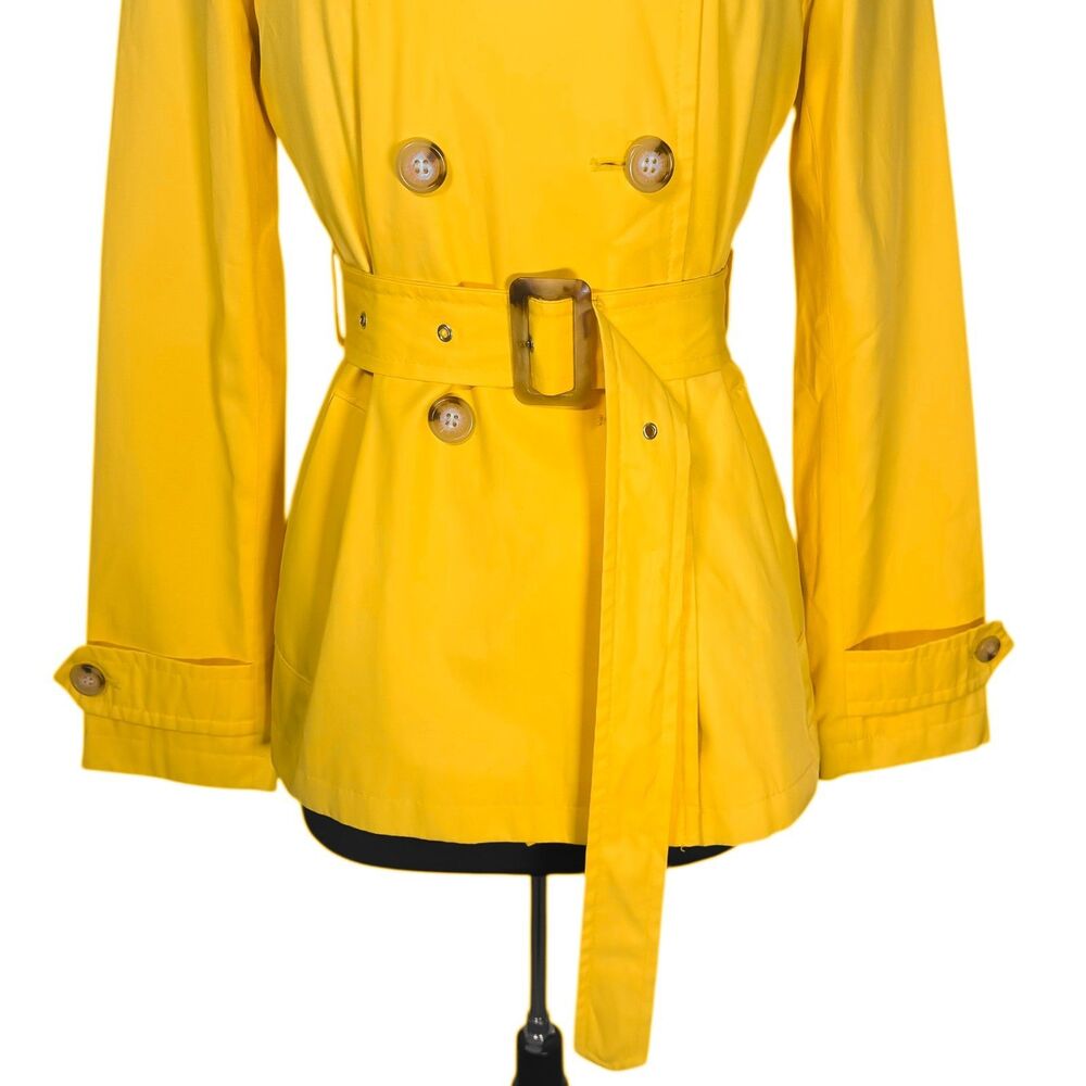 Ralph Lauren Womens Trench Coat Small Yellow Double Breasted Belted Cotton Blend - Picture 7 of 11